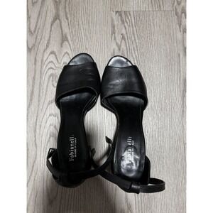 Fabianelli Made in Italy Black Leather Peep Toe Ankle Strap Heels Women's‎ sz 10
